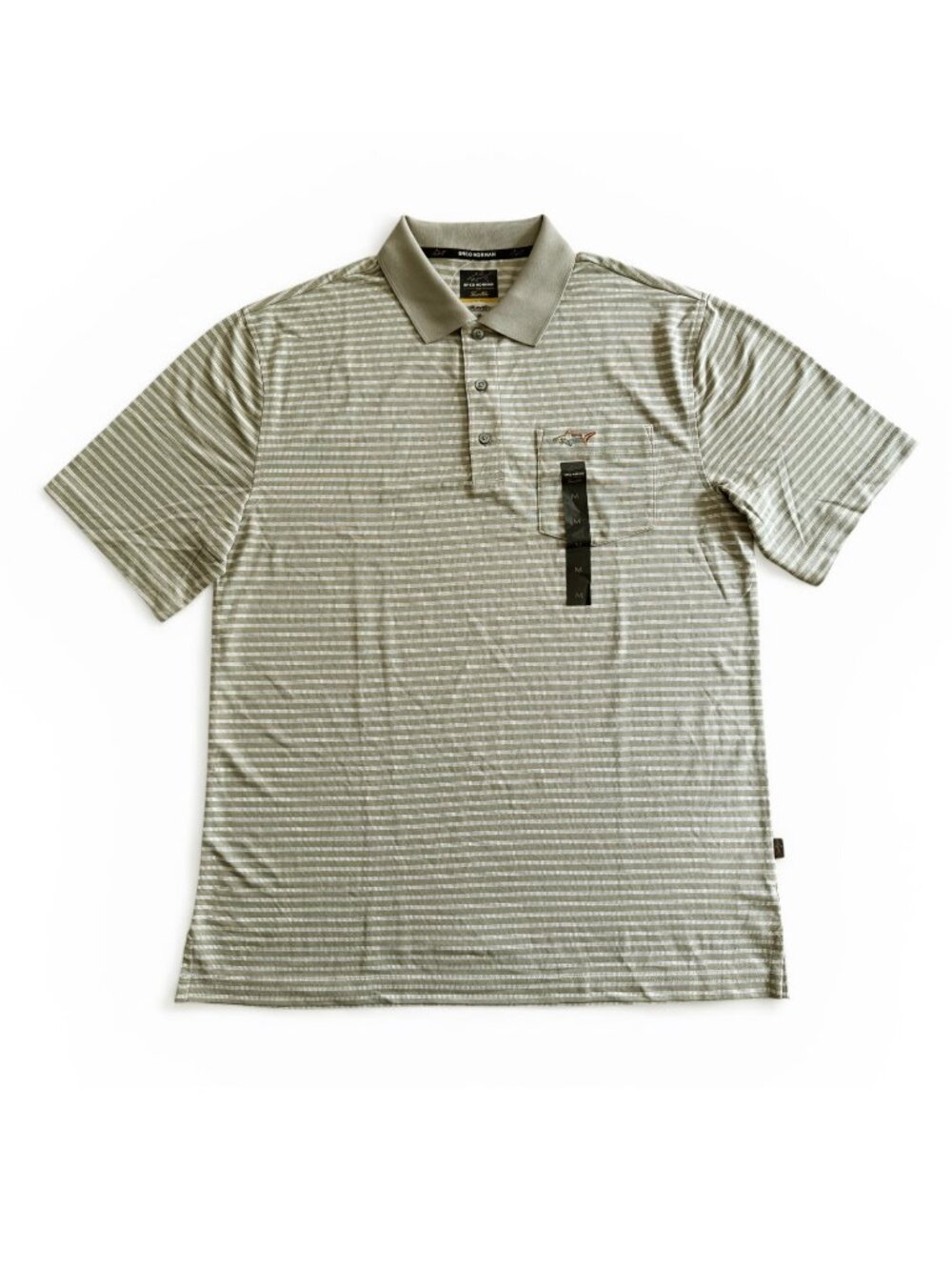 GREG NORMAN for Tasso Elba Five Iron Men's Stripe Taupe Play Dry Polo Shirt, M